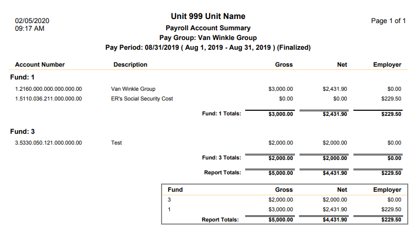 sample account summary report